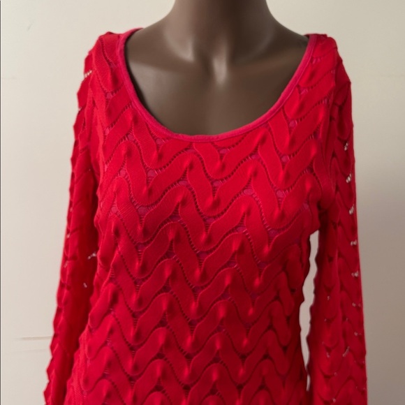 Free People wild thing red mini dress lace crochet knit longsleeve Medium M - Picture 3 of 9